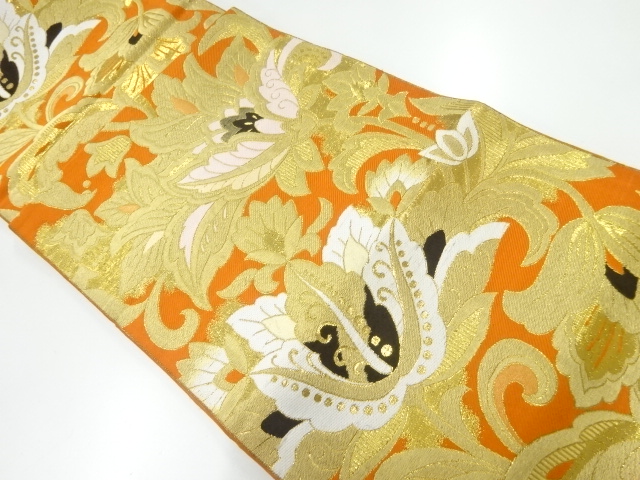 JAPANESE KIMONO / ANTIQUE FUKURO OBI / WOVEN FLORAL SARASA